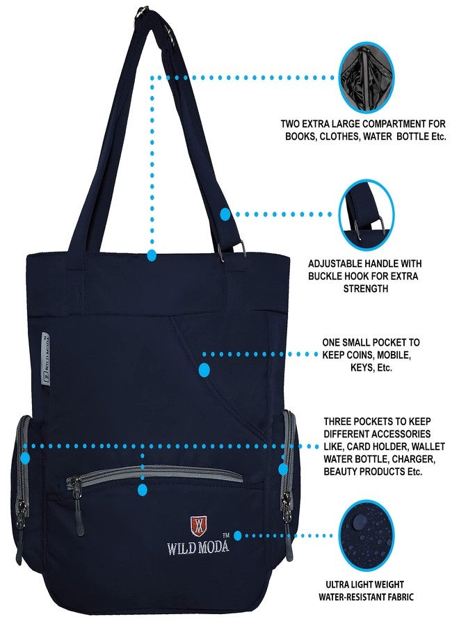WILD MODA Girls and Women's Shoulder Tote Bag (BLUE AND GREY) - Image 3